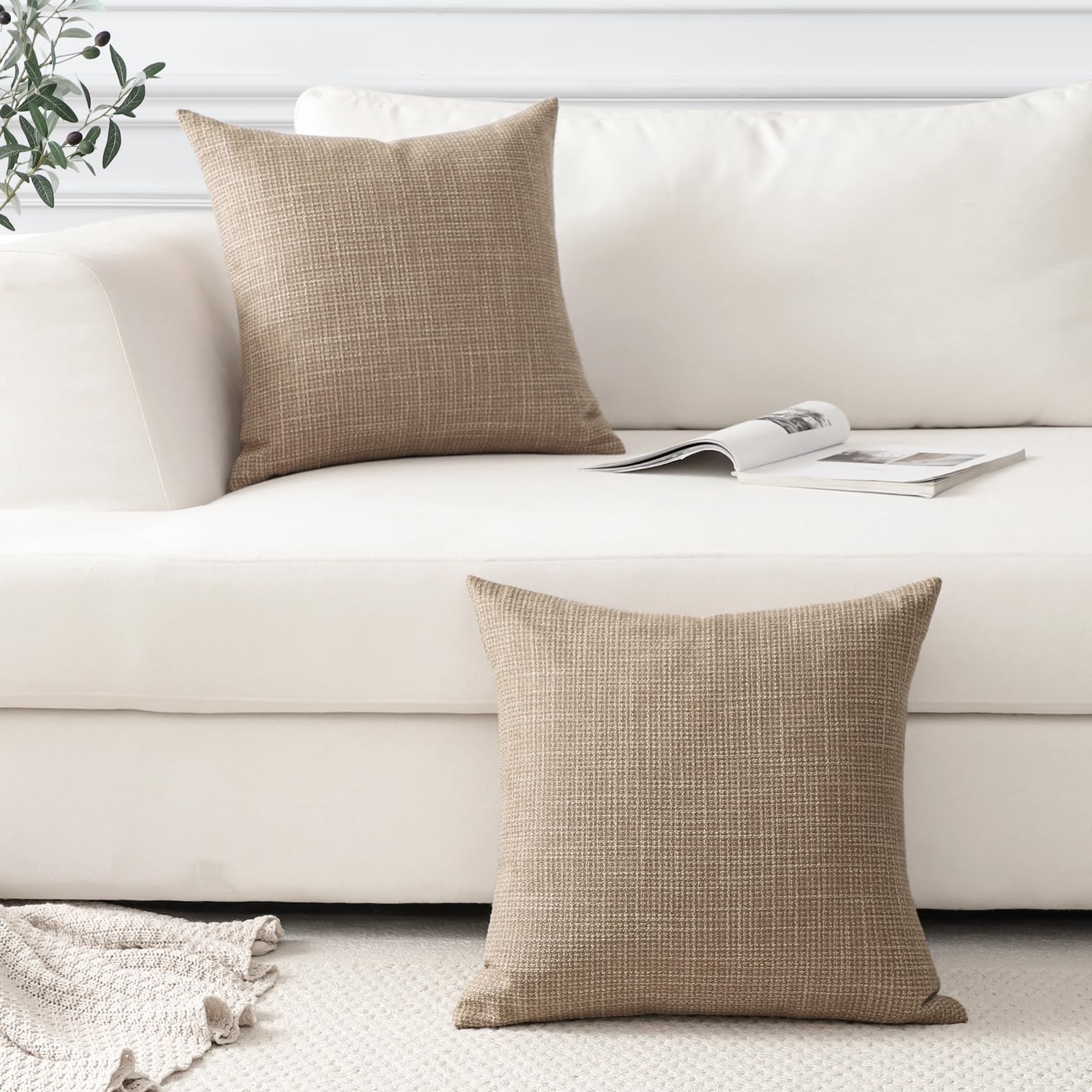 Otostar Linen Throw Pillow Covers Set Of 2 Decorative Square Pillowcases Cushion Covers 28X28 Inch For Home Decor Sofa Bedroom Car 70 X 70 Cm Light Coffee