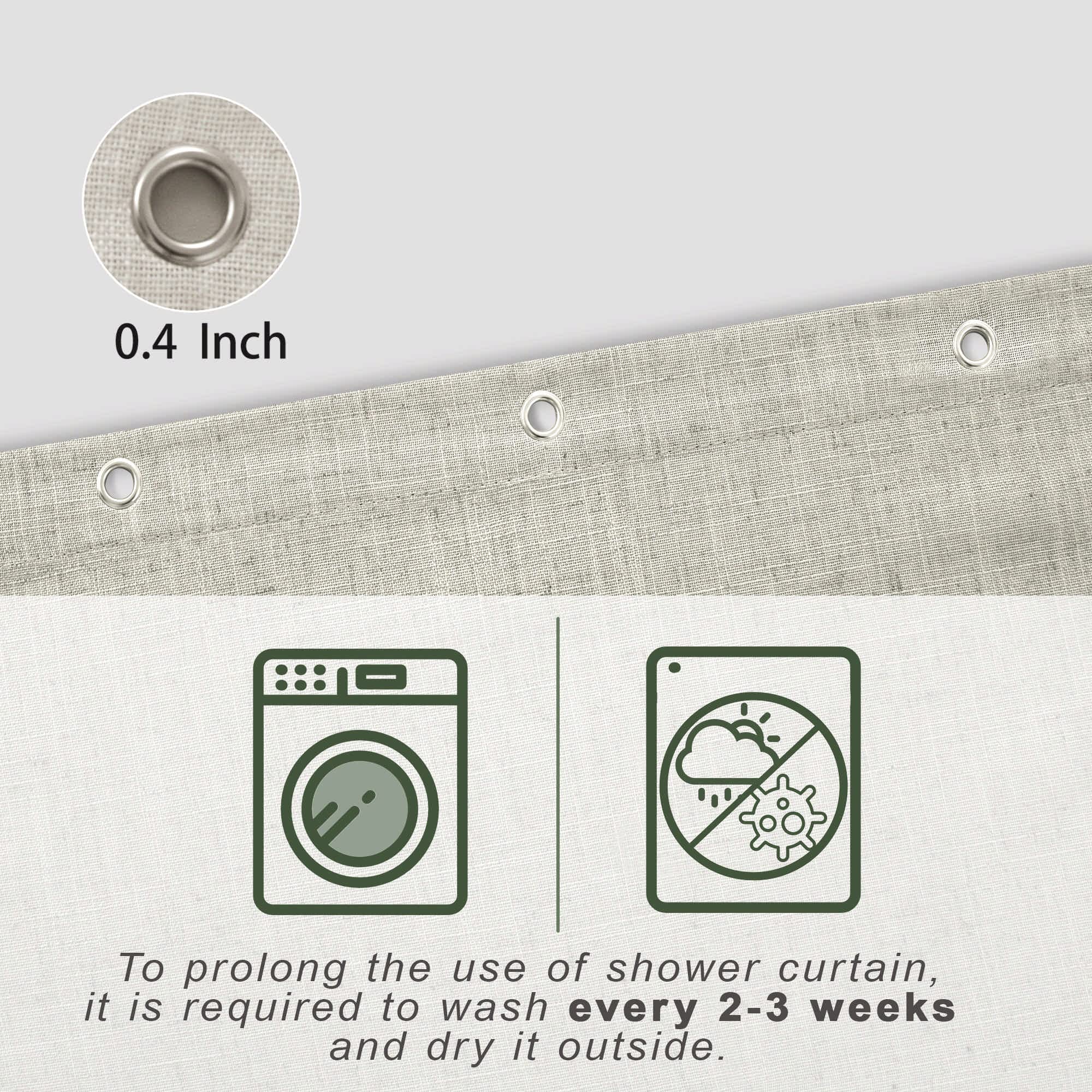 Koufall Linen Waterproof Linen Fabric Shower Curtain For Bathroom 48X72 Inches Long