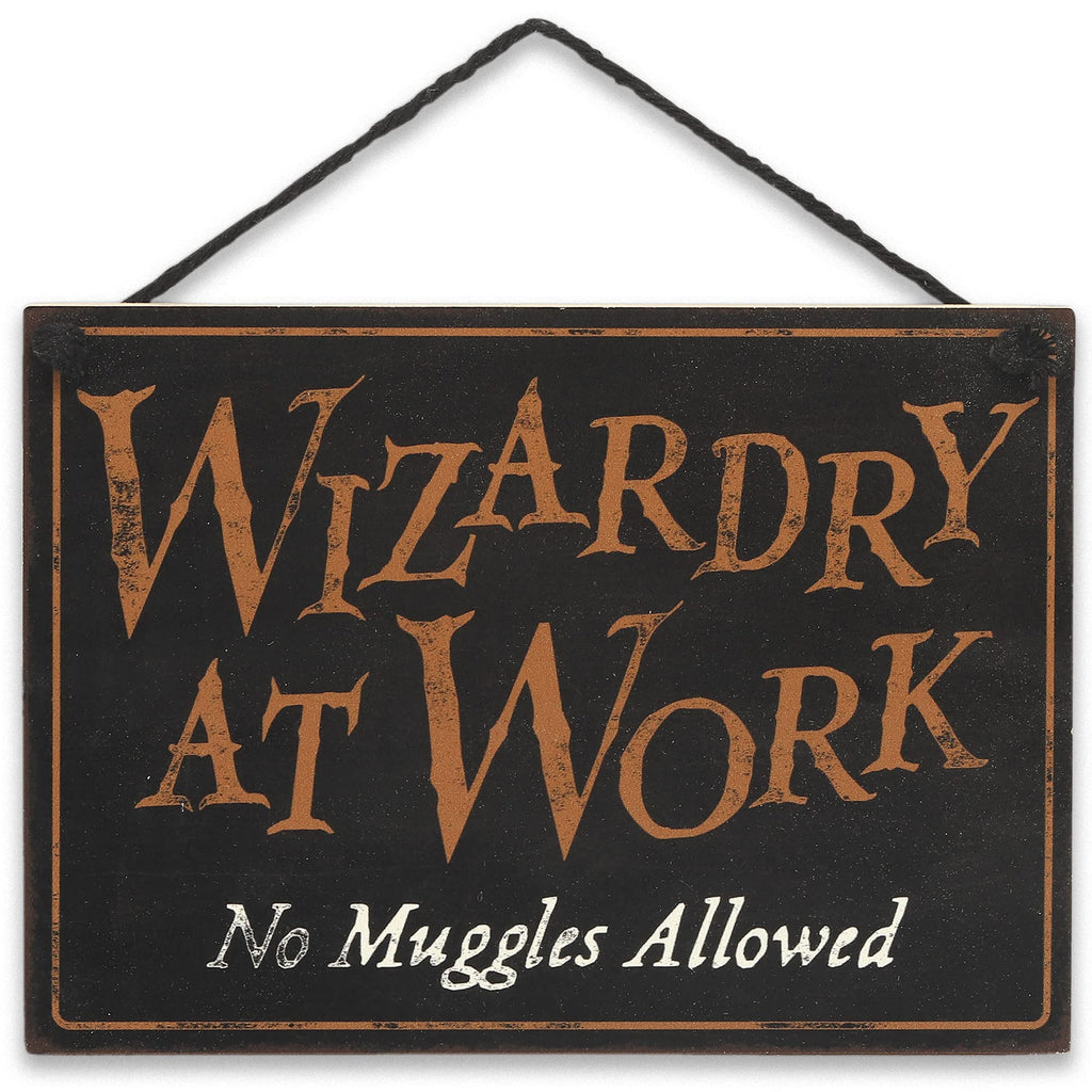 Open Road Brands Harry Potter Double Sided Hanging Wood Wall Decor - Wizards Welcome, Muggles Tolerated and Wizardry at Work, No
