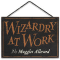 Open Road Brands Harry Potter Double Sided Hanging Wood Wall Decor - Wizards Welcome, Muggles Tolerated and Wizardry at Work, No