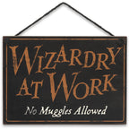 Open Road Brands Harry Potter Double Sided Hanging Wood Wall Decor - Wizards Welcome, Muggles Tolerated and Wizardry at Work, No