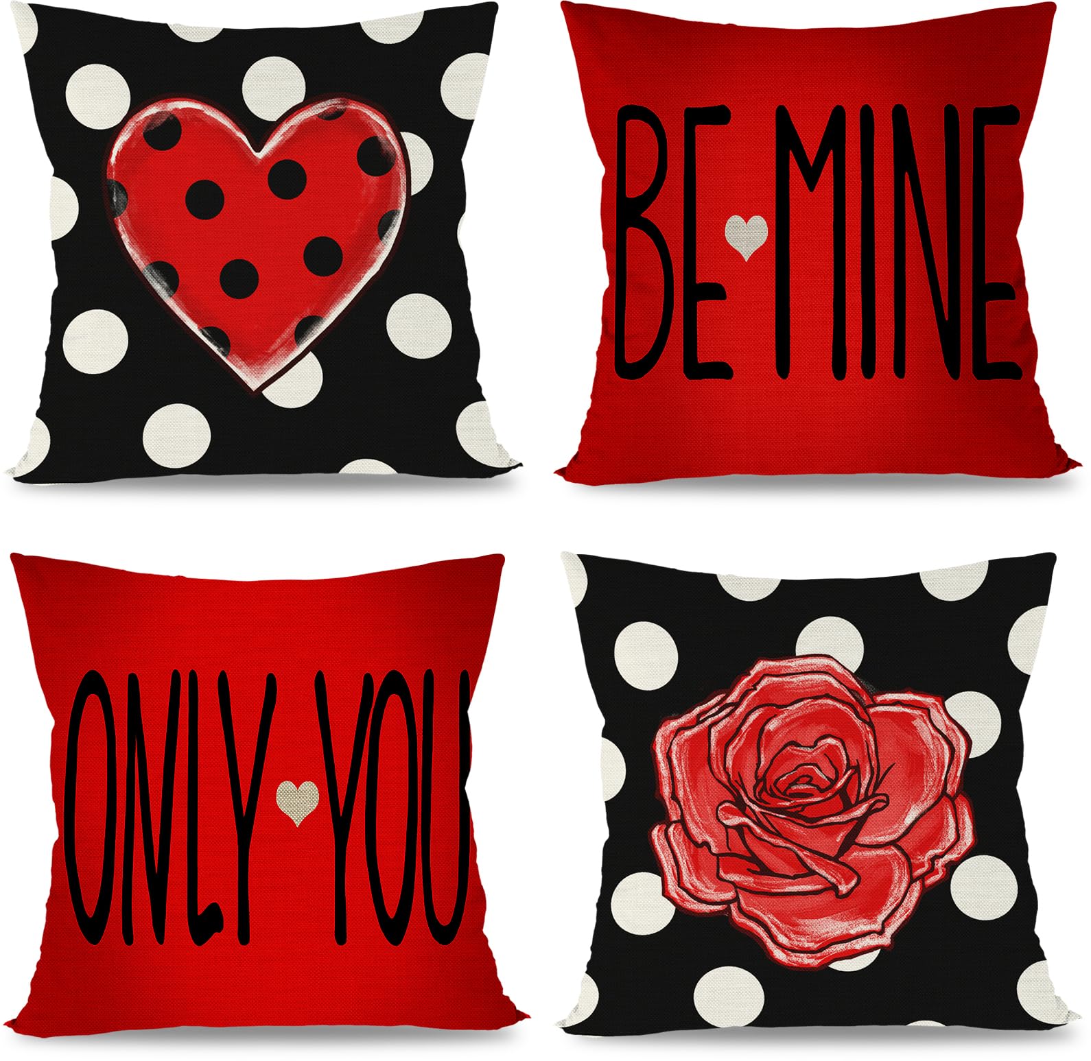 Fuyuchen Valentines Day Pillow Covers 20X20 Set Of 4 Heart Dots Rose Be Mine Only You Valentines Day Decorations Seasonal Holida