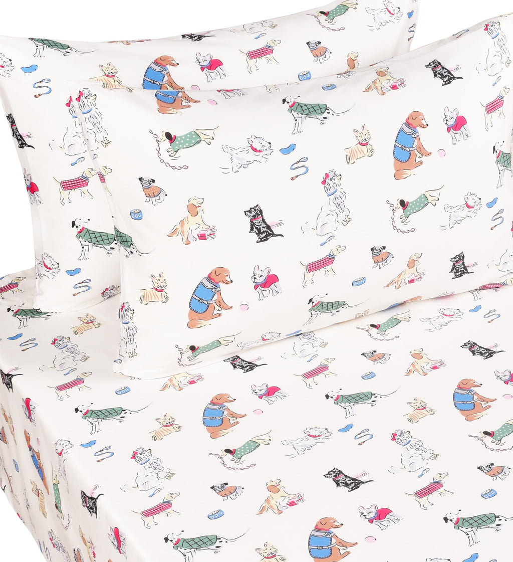 Scientific Sleep Full Bed Sheet Set, 100% Cotton, Dogs Print, Includes Flat Sheet, Fitted Sheet & Pillowcase, Kids & Teens Bedding