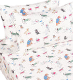 Scientific Sleep Full Bed Sheet Set, 100% Cotton, Dogs Print, Includes Flat Sheet, Fitted Sheet & Pillowcase, Kids & Teens Bedding