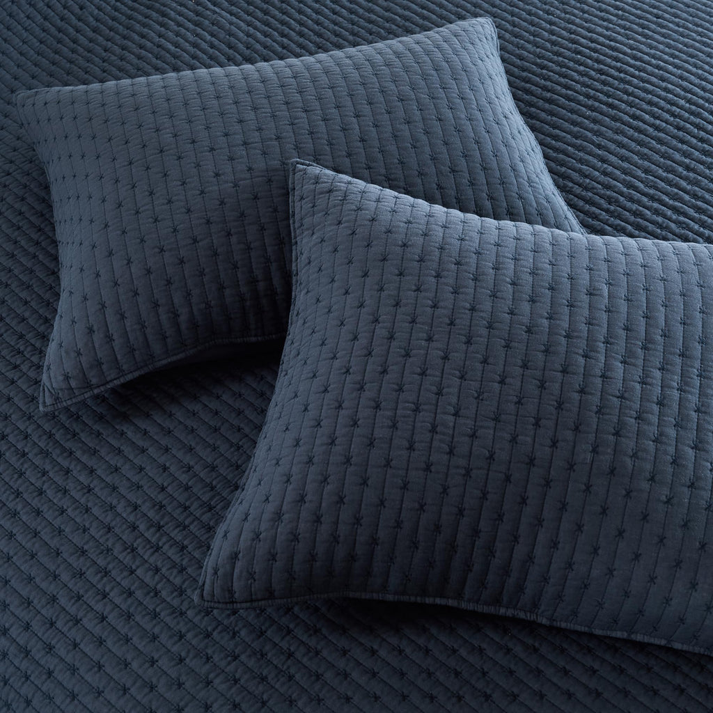 Levtex Home - Cross Stitch Navy Quilt Set - 100% Cotton - Twin/Twin Xl Quilt (68X86In.) + 1 Standard Sham (26X20In.) - Reversibl