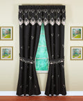 Today'S Curtain Verona Reverse Embroidery Panel Pair And Tiebacks, 84', Black/Rose, 80' W X 84' L
