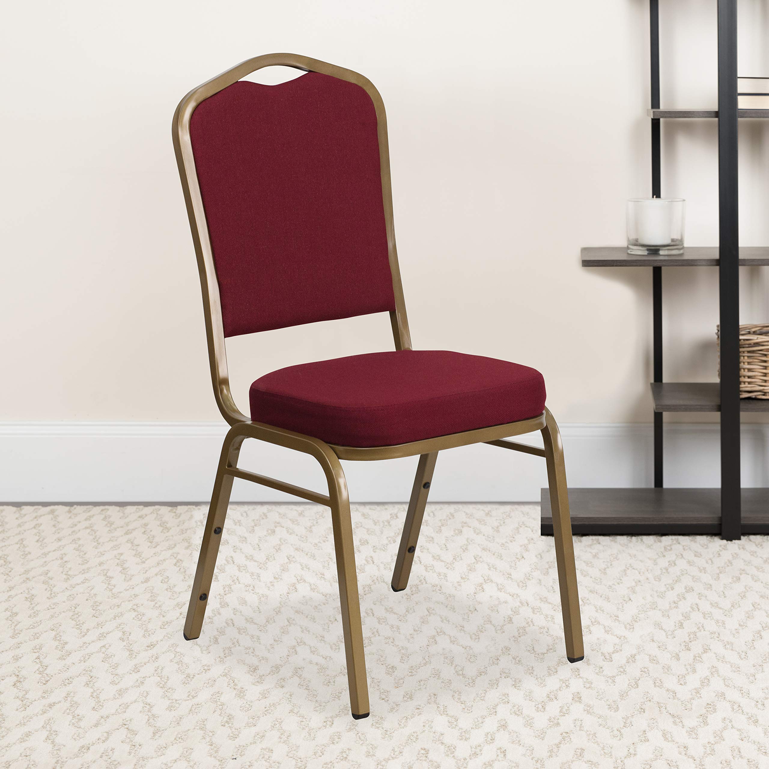 Flash Furniture HERCULES Series Crown Back Stacking Banquet Chair in Burgundy Fabric - Gold Frame