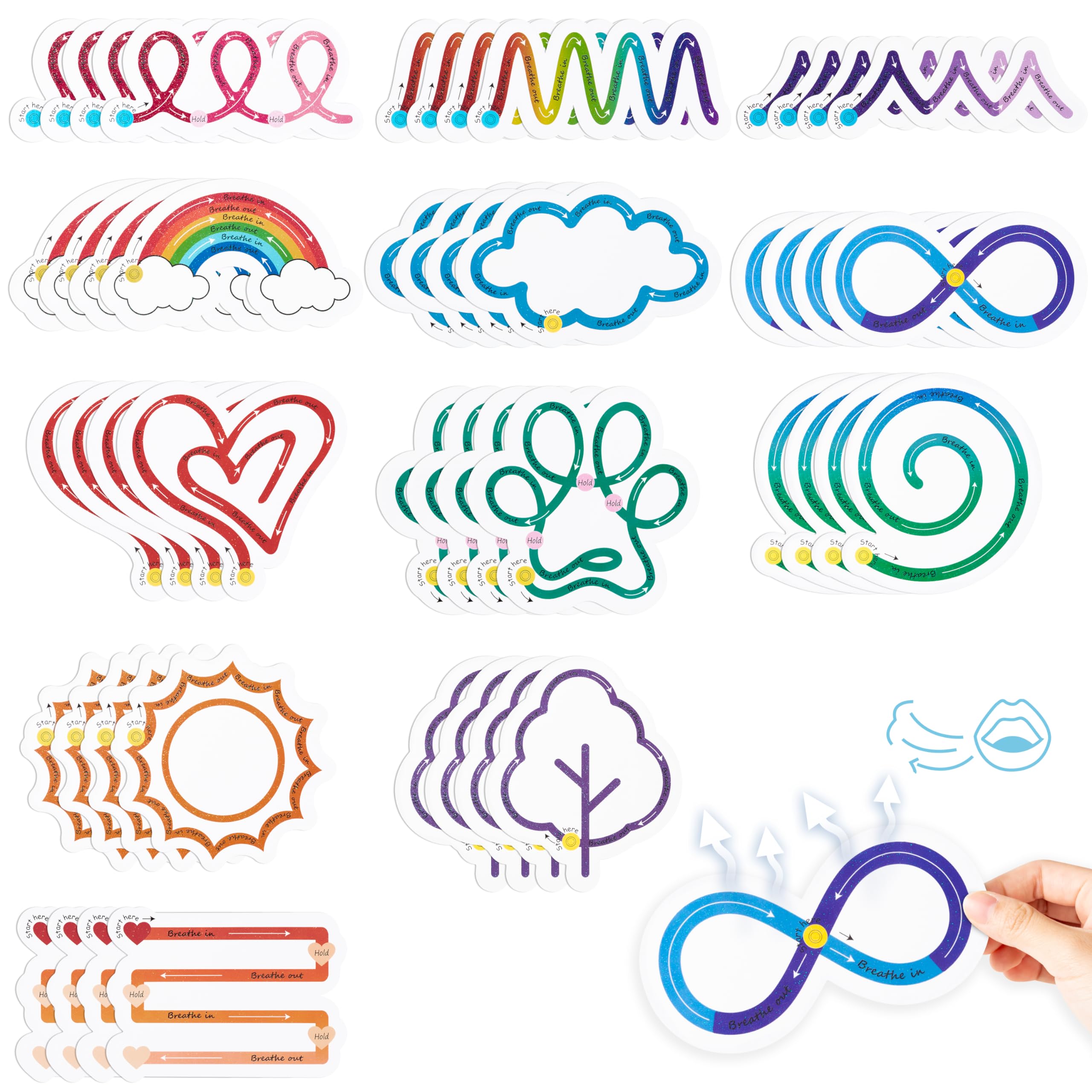 H1Vojoxo 48Pcs Breath Calm Anxiety Sensory Stickers Calm Strips For Anxiety Sensory Stickers Anti Stress Tactile Rough Textured