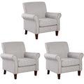 Prilinex Upholstered Living Room Chair Set Of 3 - Large Comfy Fabric Accent Chair Single Sofa With Cushion, Rolled Armrest & Nai
