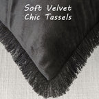 Futei Black Boho Throw Pillow Covers With Tassels 16X16 Inch Set Of 2,Soft Velvet Decorative Cushion Case,Home Decor For Couch B