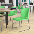 Flash Furniture Hercules Series 880 lb. Capacity Green Full Back Contoured Stack Chair with Gray Powder Coated Sled Base