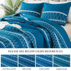 Andency Teal Quilt Set Twin (68X86 Inch), 2 Pieces(1 Striped Triangle Printed Quilt And 1 Pillowcase), Bohemian Summer Lightweight Reversible Microfiber Bedspread Coverlet Sets