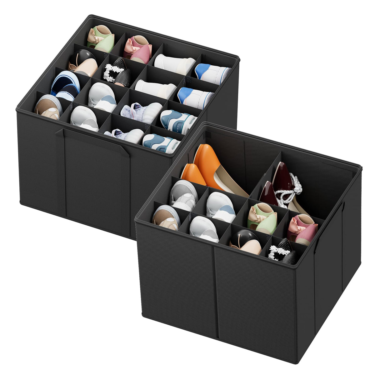 SpaceAid Shoe Organizer for Closet, 2 Pack Foldable Shoe Storage Containers Baskets Boxes Bins w/Adjustable Dividers, Fits 1632