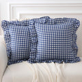 K Masaniji 2 Pack Navy Blue White Plaid Ruffle Gingham Throw Pillow Covers 18X18 Inches, 100% Cotton Checkered Farmhouse Decorat