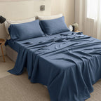 Simple&Opulence 100% Linen Sheet Set Solid Color-4 Pcs Washed French Linen Bed Sheets(1 Flat Sheet,1 Fitted Sheet,2 Pillowcases)