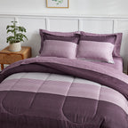 Flysheep Ombre Striped Bed in a Bag 7 Pieces King Size, Purple and Grey Stripes Comforter Sheet Set (1 Comforter, 1 Flat Sheet, 