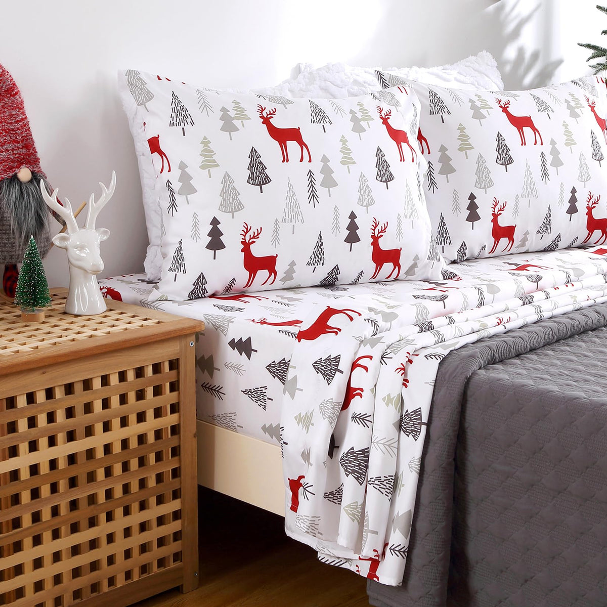 Caromio Christmas Sheets Full, Soft Brushed Microfiber Bed Sheet Set, 16 Inches Deep Pocket Fitted Sheet Winter Holiday Sheets S