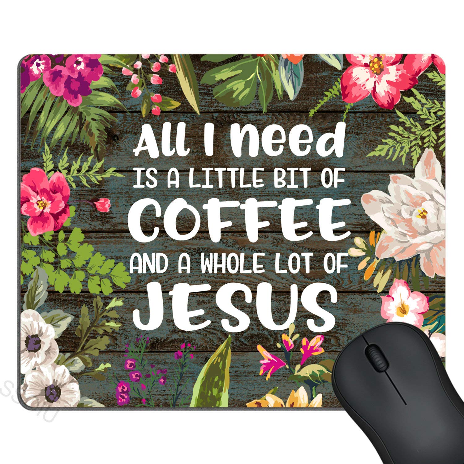 Ssoiu All I Need Today Is A Little Bit Of Coffee And A Whole Lot Of Jesus Quote Wood Rustic Mouse Pad,Christian Bible Verse Scri