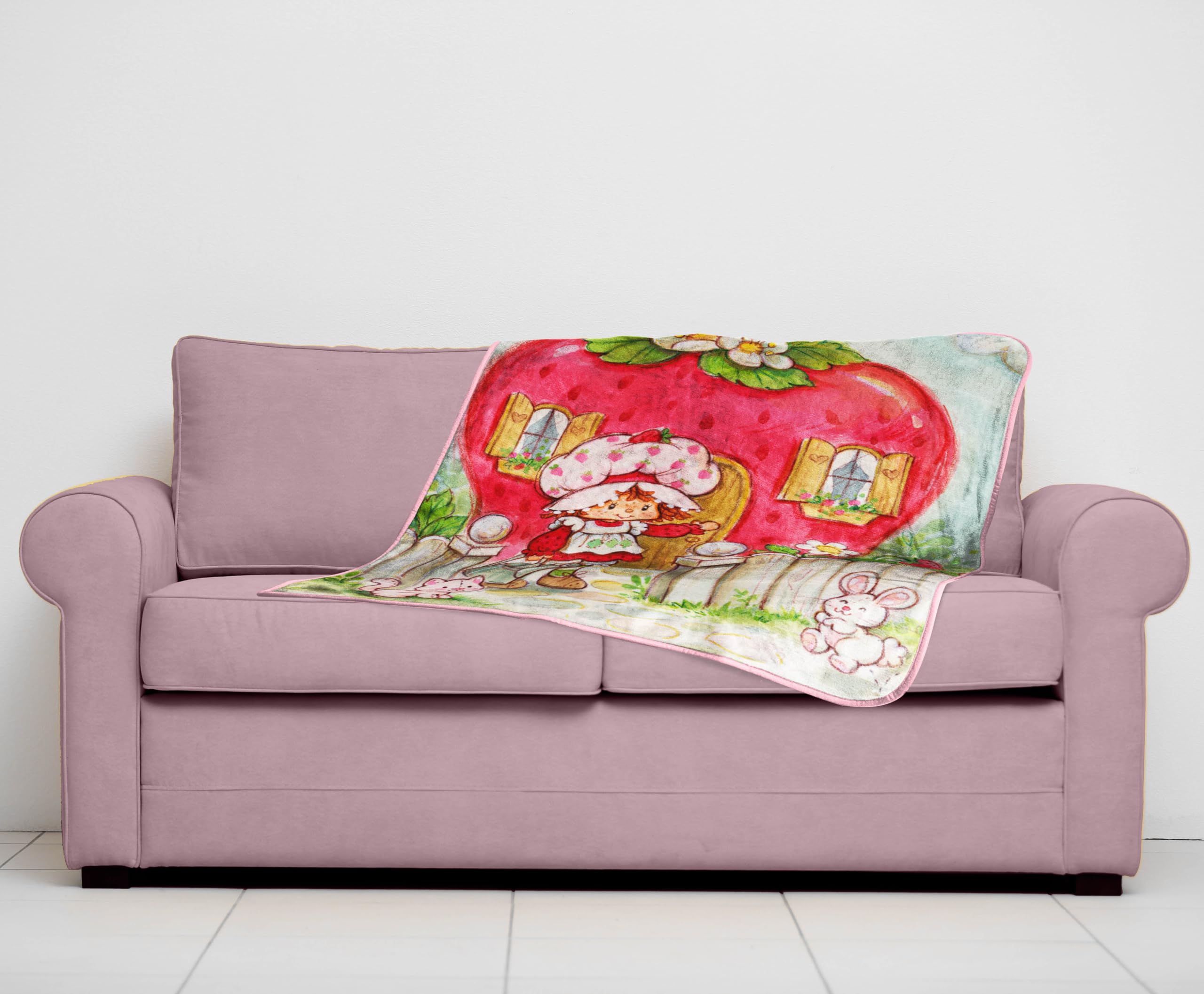 Strawberry Shortcake Berry Playhouse Plush Travel Throw Blanket - Measures 40 X 50 Inches - Kids Super Soft Lightweight Bedding
