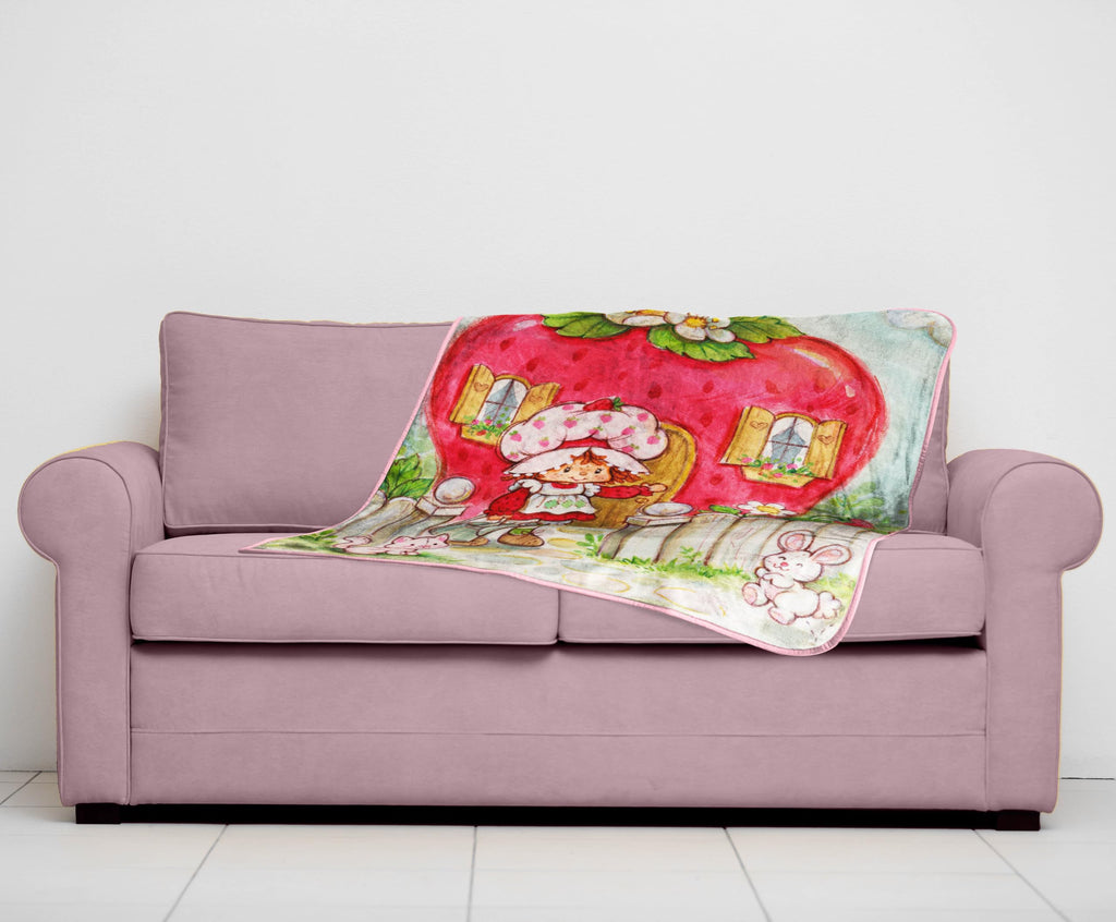 Strawberry Shortcake Berry Playhouse Plush Travel Throw Blanket - Measures 40 X 50 Inches - Kids Super Soft Lightweight Bedding