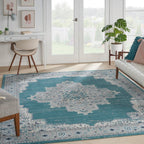 Nourison Passion Bohemian Turquoise Grey 8' X 10' Area-Rug, Easy-Cleaning, Non Shedding, Bed Room, Living Room, Dining Room, Kit