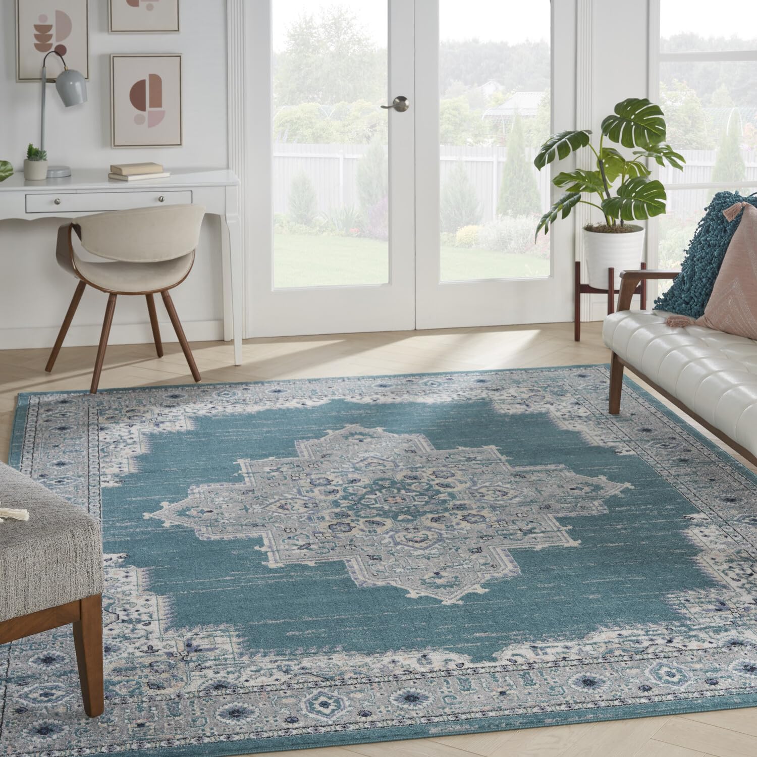 Nourison Passion Bohemian Turquoise Grey 8' X 10' Area-Rug, Easy-Cleaning, Non Shedding, Bed Room, Living Room, Dining Room, Kit
