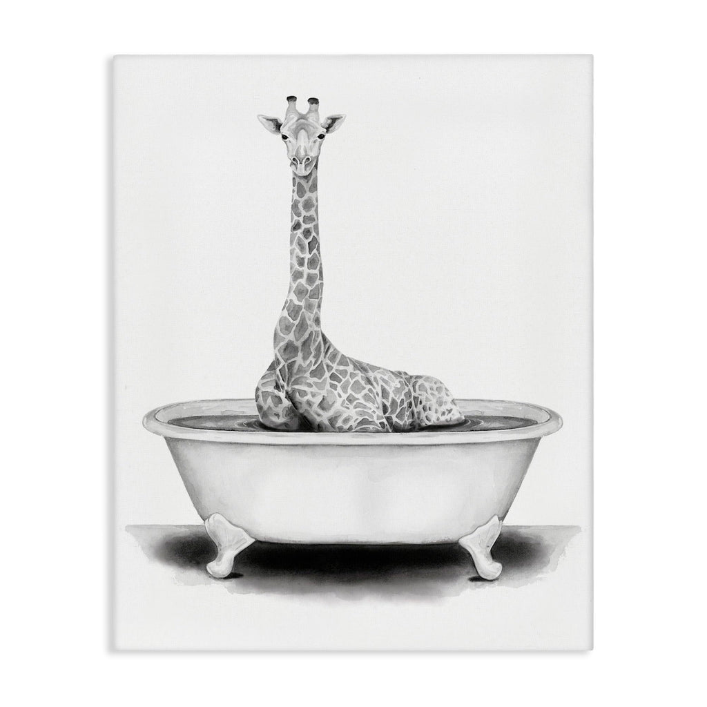 Stupell Industries Giraffe In A Tub Funny Animal Bathroom Drawing, Design by Rachel Neiman Wall Art, 16 x 20, Canvas