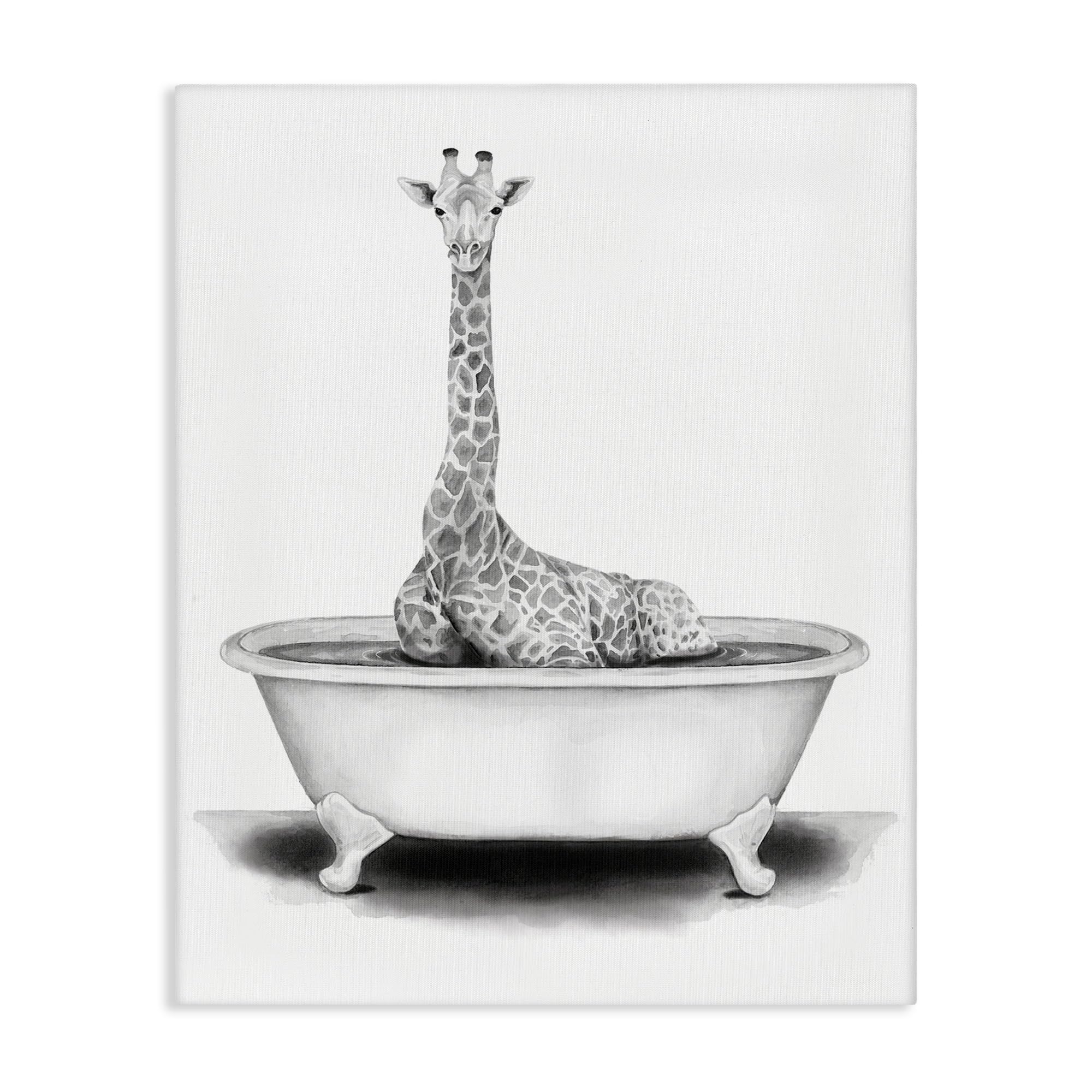 Stupell Industries Giraffe In A Tub Funny Animal Bathroom Drawing, Design by Rachel Neiman Wall Art, 16 x 20, Canvas