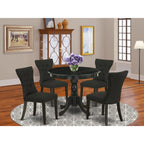 East West Furniture Anga5-Abk-24 5 Piece Dining Table Set For 4 Includes A Round Kitchen Table With Pedestal And 4 Black Linen Fabric Parsons Dining Chairs, 36X36 Inch, Wirebrushed Black