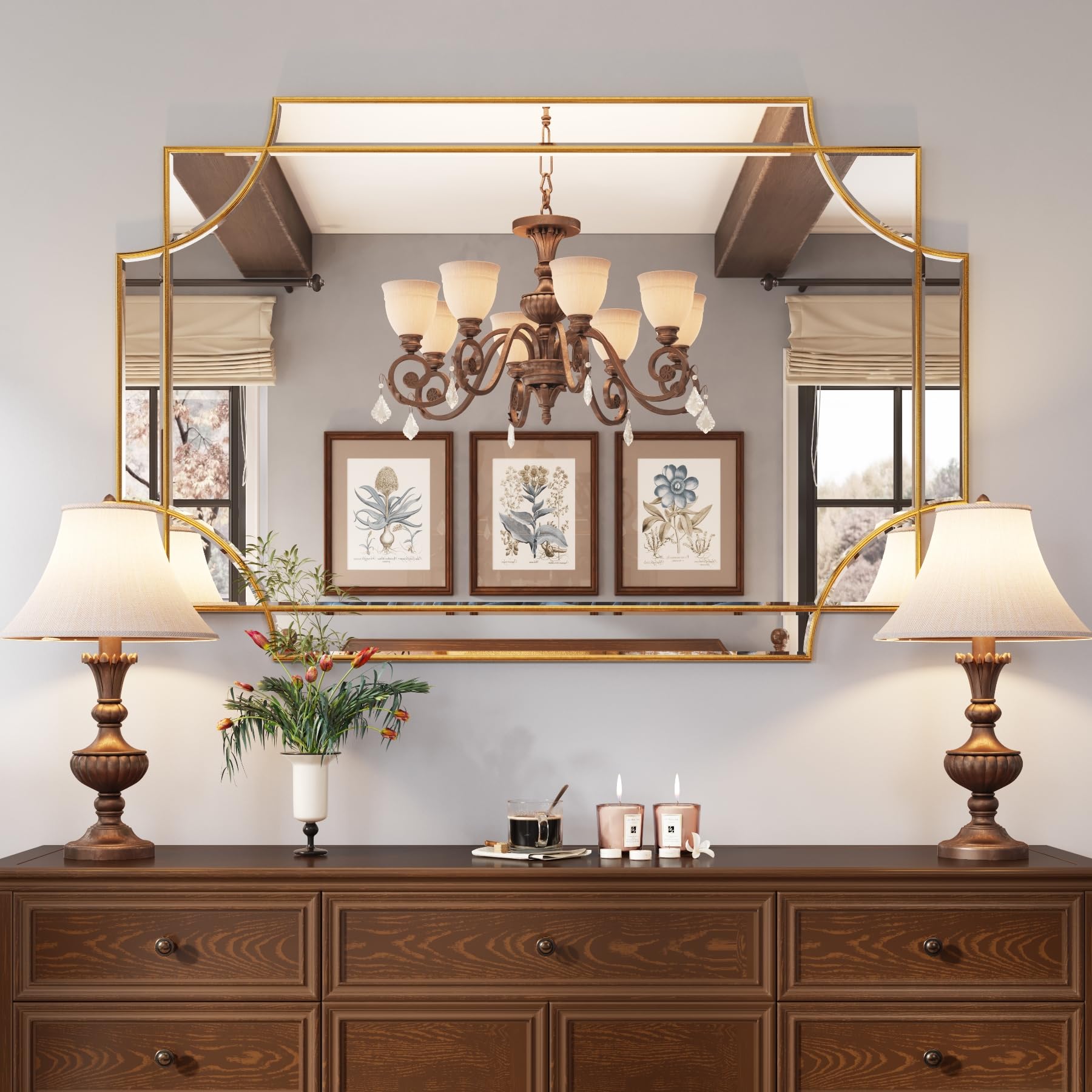 Kelly Miller 32''X48'' Large Gold Mirror For Wall, Modern Decorative Mirror Rectangle Mirror Wall Vanity Mirror Bevelled Full Le