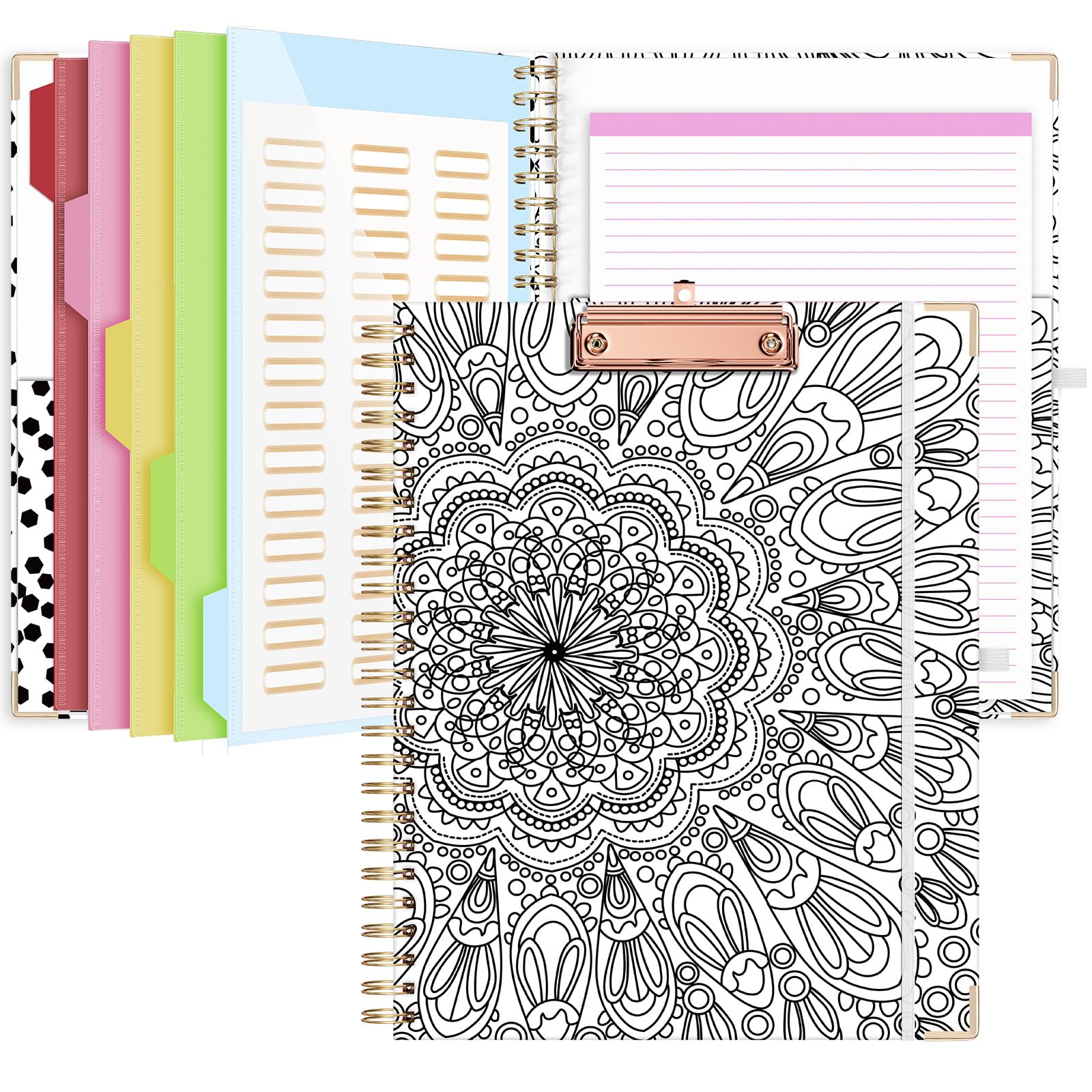 Eyrozill Clipboard With Storage, Clipboards For Letter Size, Clip Board With 5 Folders And 10 Pockets, Spiral Cute Clipboard For