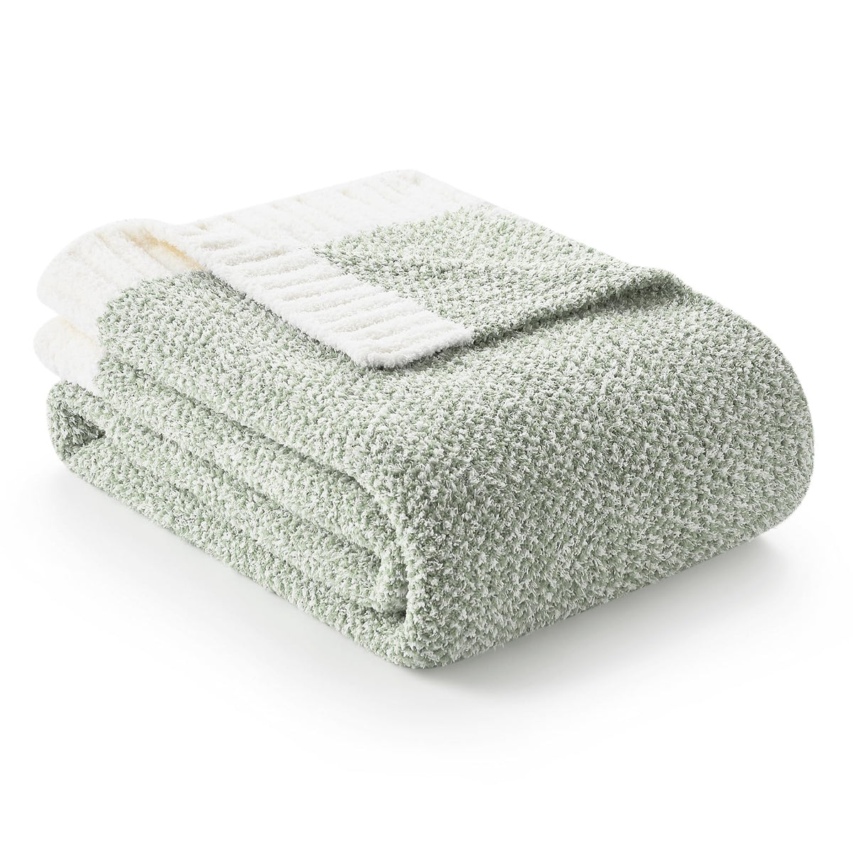 Snuggle Sac Heather Sage Green Blanket For Couch, Reversible Super Soft Knitted Blankets Warm Cozy Fuzzy Plush Throw Blankets Fo