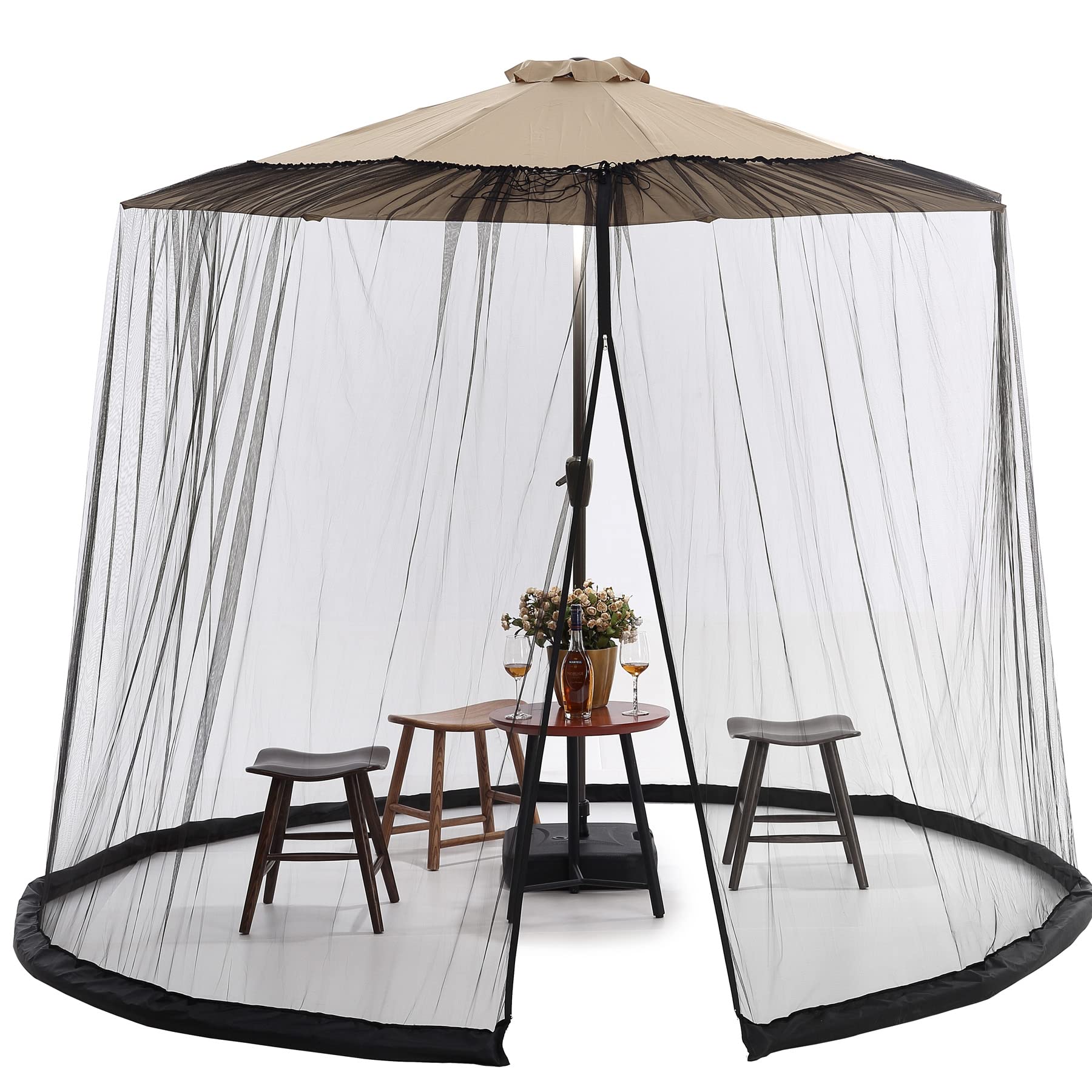 Mosquito Nets,Polyester Mesh Net Screen,Universal Canopy Net With Zipper Door And Adjustable Rope,Fits 8-10Ft Outdoor Umbrellas