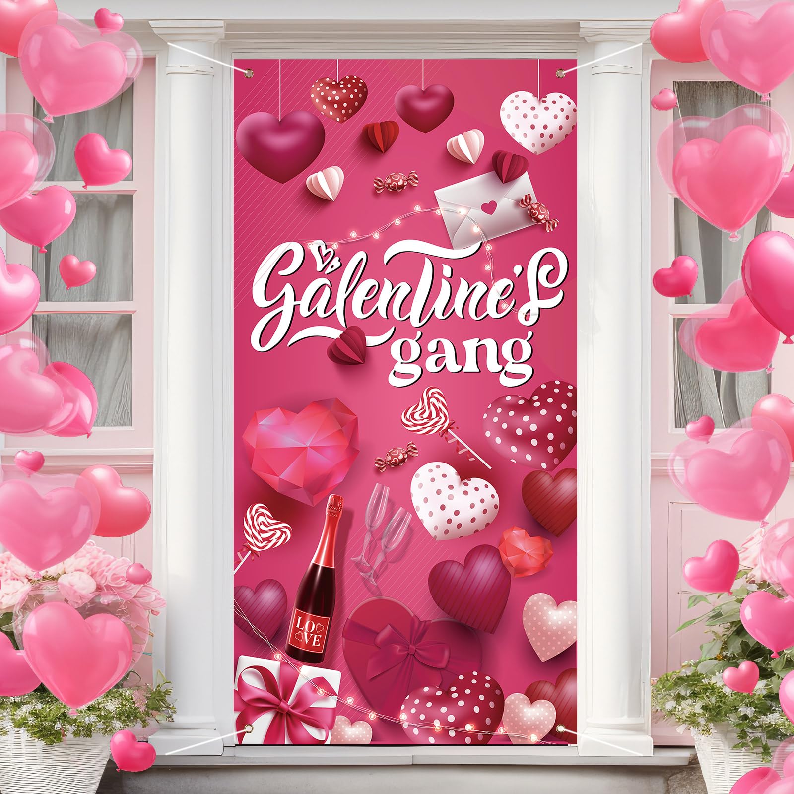 VitalCozy Galentines Day Door Cover 72 x 35 Inch Happy Galentines Day Galentines Gang Door Banner Pink Heart Valentines Indoor