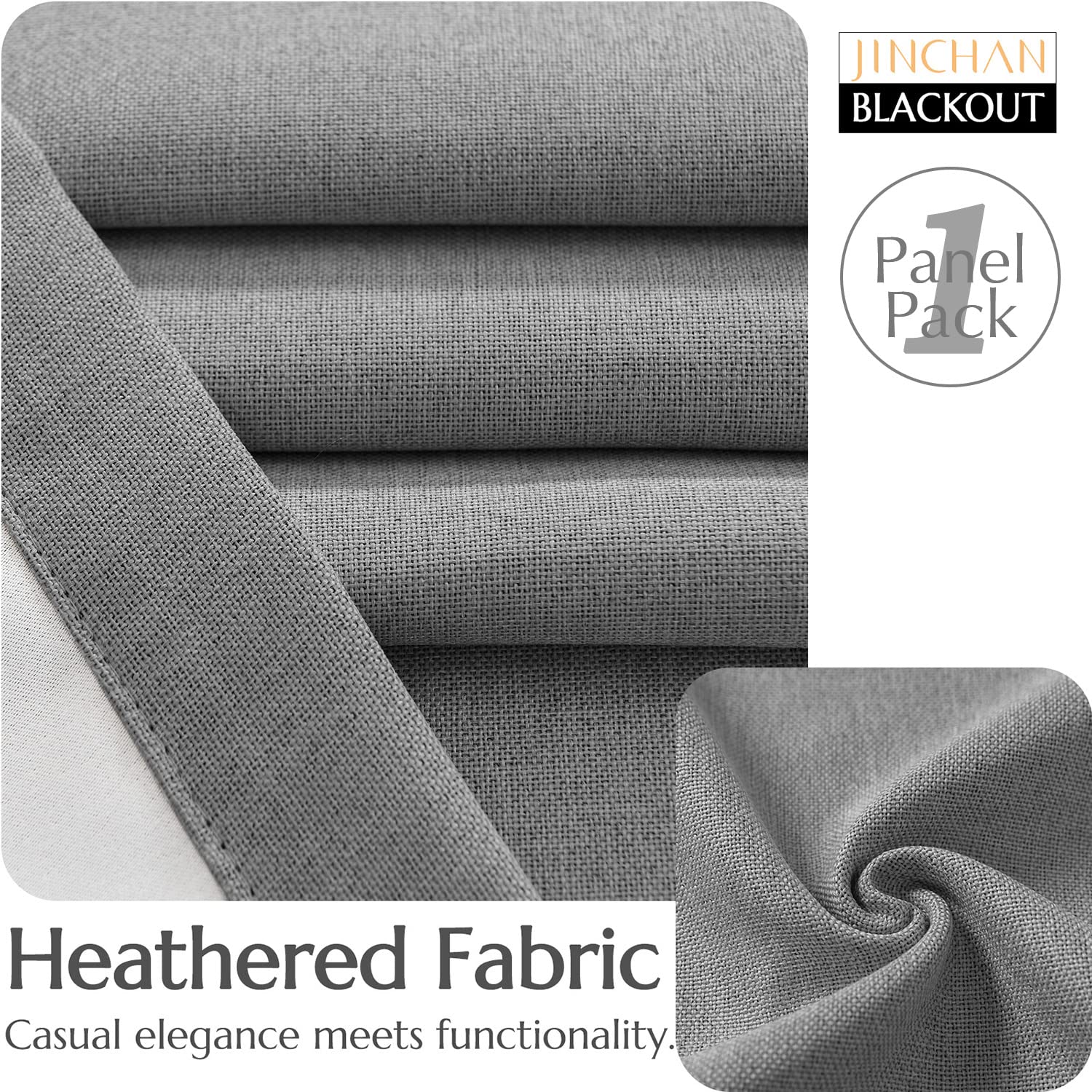 Jinchan Linen Textured Curtains For Living Room Bedroom Curtains Room Darkening Curtains Linen Look Thermal Insulated Curtains Grommet Top Window Drape W52 X L108, 1 Panel, Grey