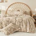 Muxhomo Beige Bed In A Bag Queen 7 Pieces, Queen Comforter Set Reversible Botanical Flowers Design, Ultra Soft & Breathable Bedd