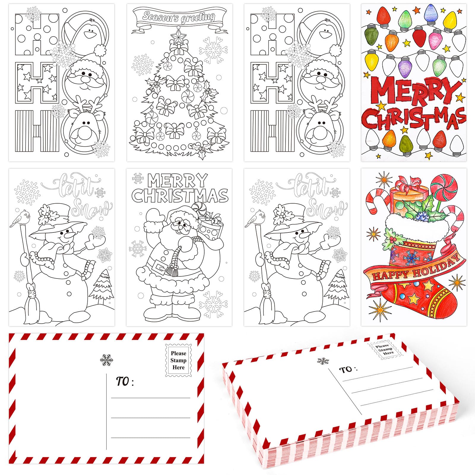 Whaline 48 Pack Blank Christmas Color Your Own Postcards To Santa 6 Designs Coloring Merry Xmas Greeting Letter Cards Wish List