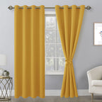 Hiasan Blackout Curtains For Bedroom, 52 X 96 Inches Long - Thermal Insulated & Light Blocking Window Curtains For Living Room, 2 Drape Panels Sewn With Tiebacks, Mustard Yellow