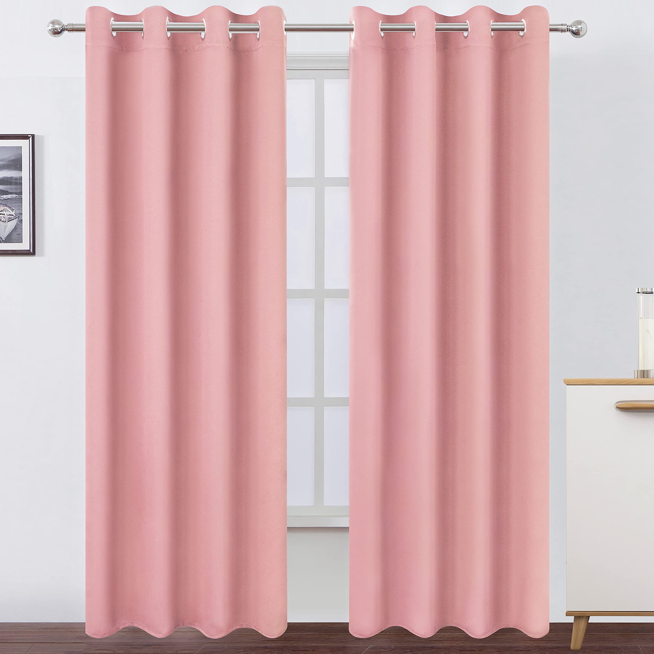 Lemomo Blackout Curtains 66 X 84 Inch/Pink Curtains Set Of 2 Panels/Thermal Insulated Room Darkening Bedroom Curtains