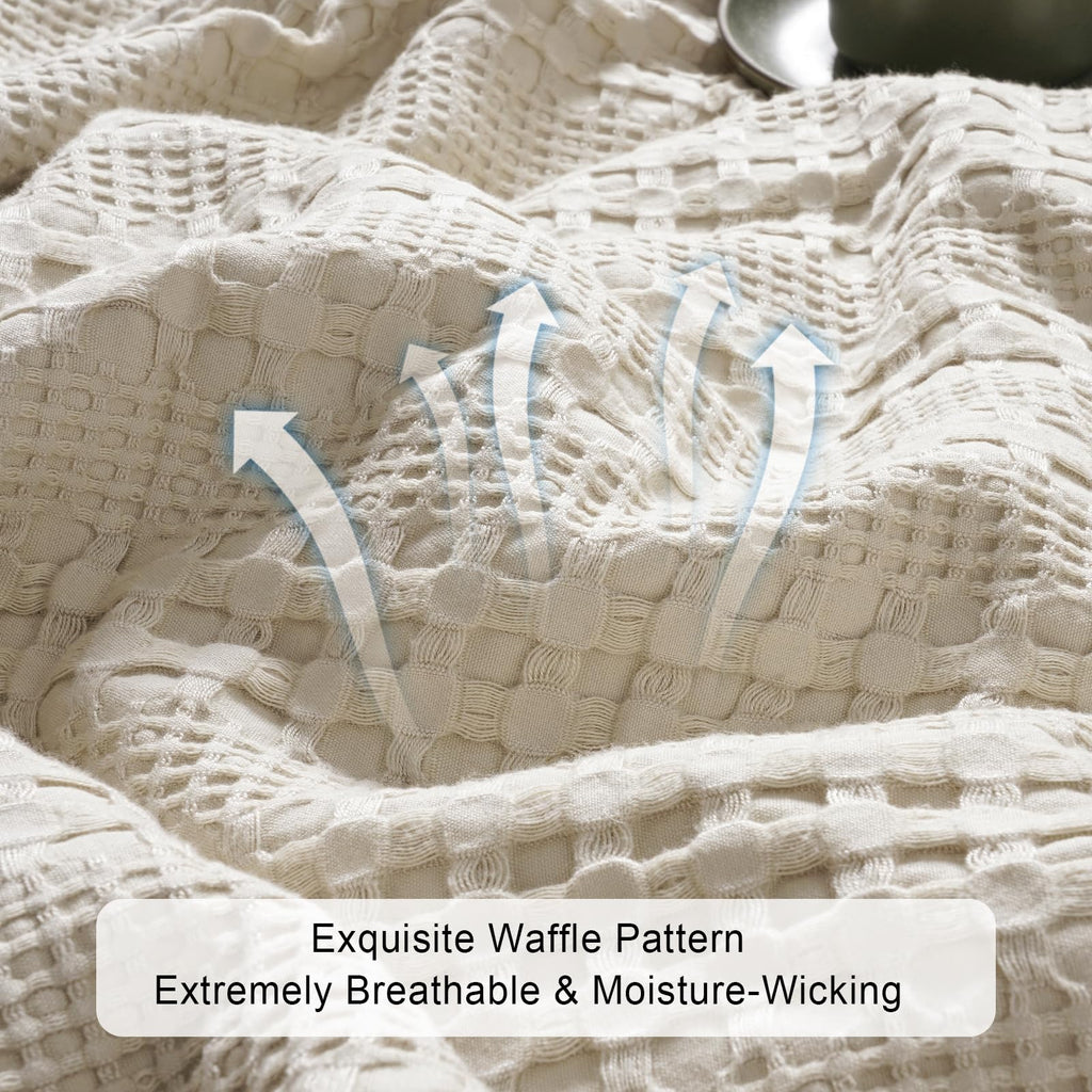 Phf Cooling Waffle Blanket King Size, Lightweight 60% Rayon Derived From Bamboo & 40% Cotton Breathable Blanket For Hot Sleepers, Soft And Luxury For Bed Couch And Sofa, 104'X90', Linen