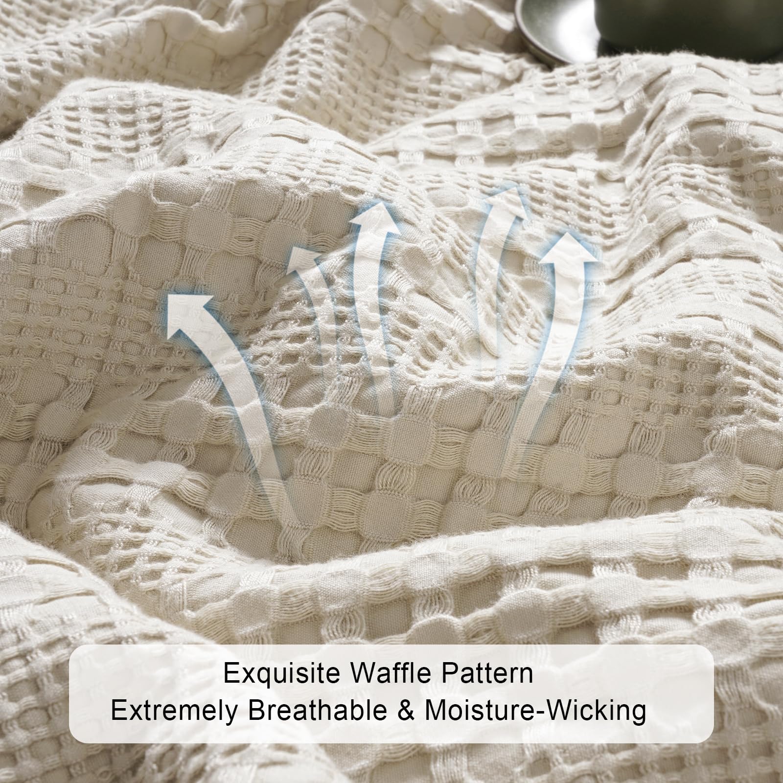 Phf Cooling Waffle Blanket King Size, Lightweight 60% Rayon Derived From Bamboo & 40% Cotton Breathable Blanket For Hot Sleepers, Soft And Luxury For Bed Couch And Sofa, 104'X90', Linen