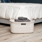 Mind Reader 40L Laundry Basket, Clothes Hamper, Wicker Design, Plastic, 23''L X 14.5''W X 11''H, Set Of 2, Ivory