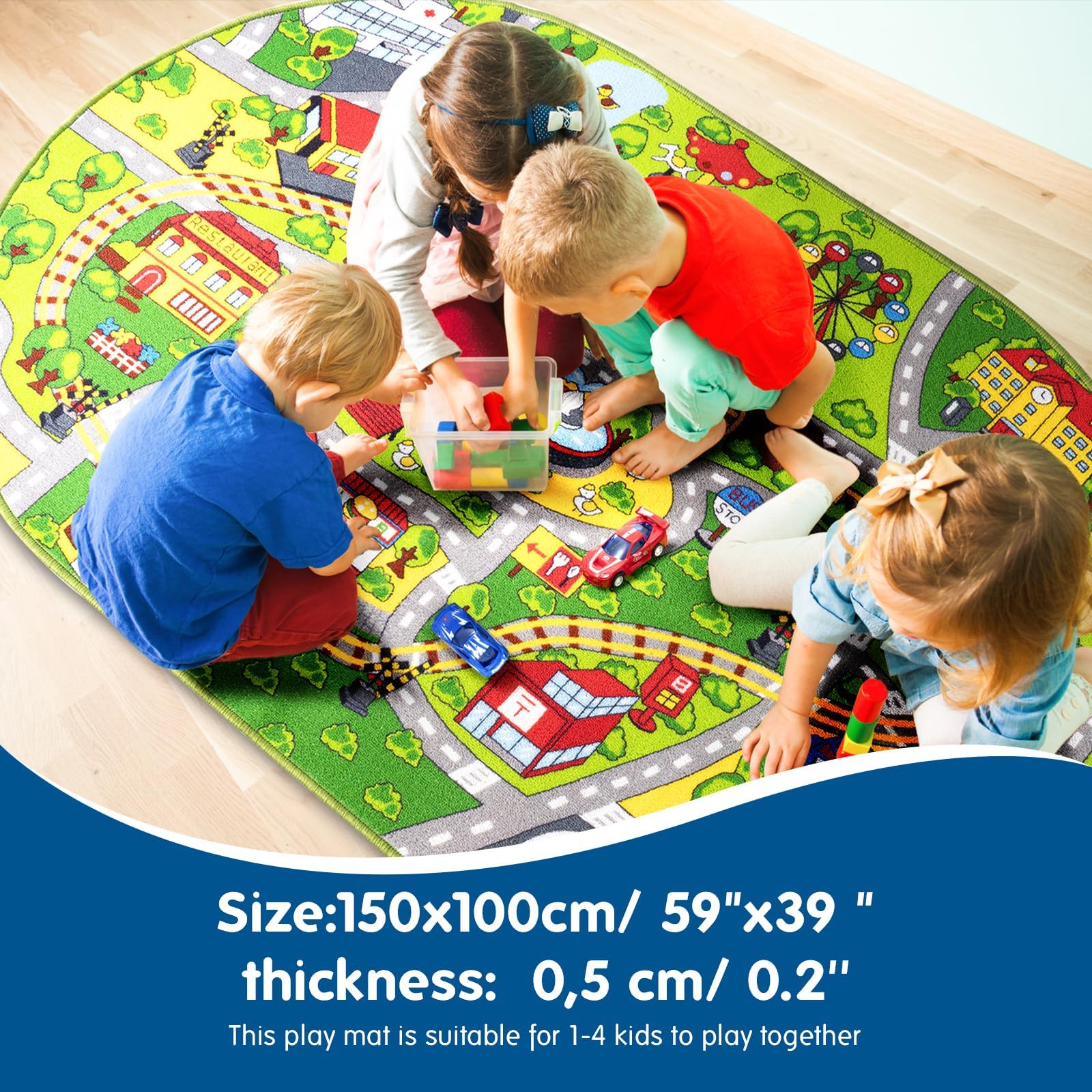 Booooom Jackson Car Rug-Train Rug-Road Rug-Kids Rugs For Playroom-Oval Rug-Car Area Rug-Kid Car Rug Play Mat-Car Mat For Kids To