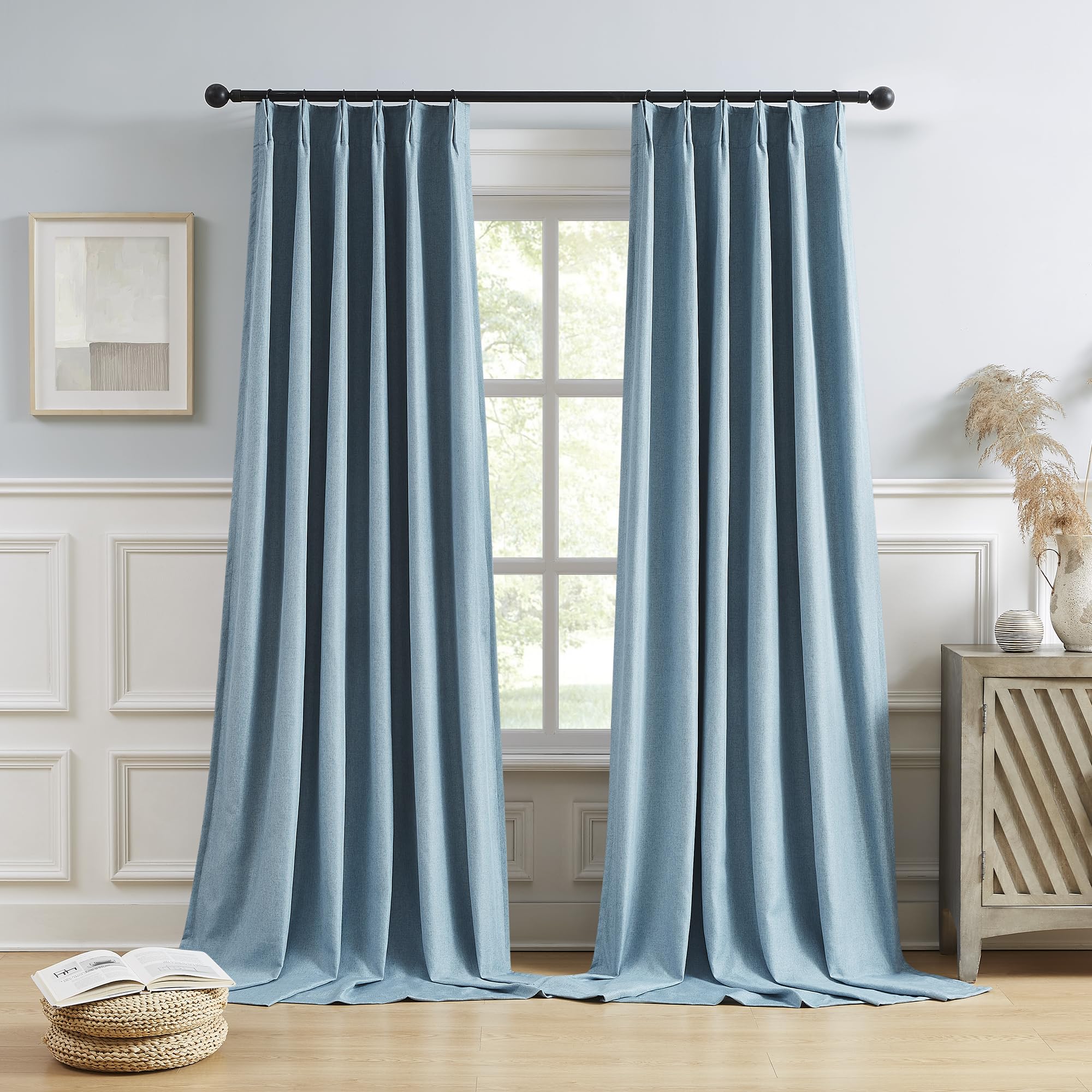 DUALIFE Slate Stone Blue Curtains 102 Inch Long 2 Panels Set Pinch Pleat Drapes for Living Room Dining Room Thermal Insulated Fu