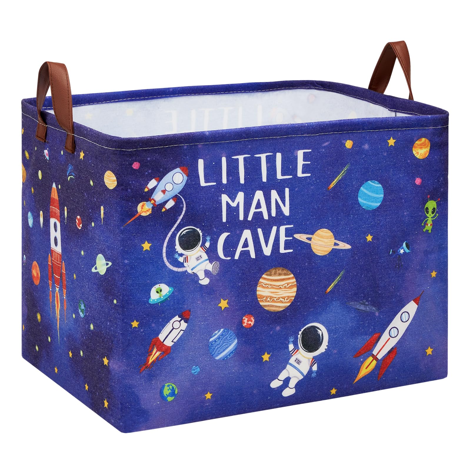 XHWZOF Astronaut Rockets Nursery Basket Laundry Hamper,Space Storage Basket with Inspirational Quotes, Planets Boy Room Decor To