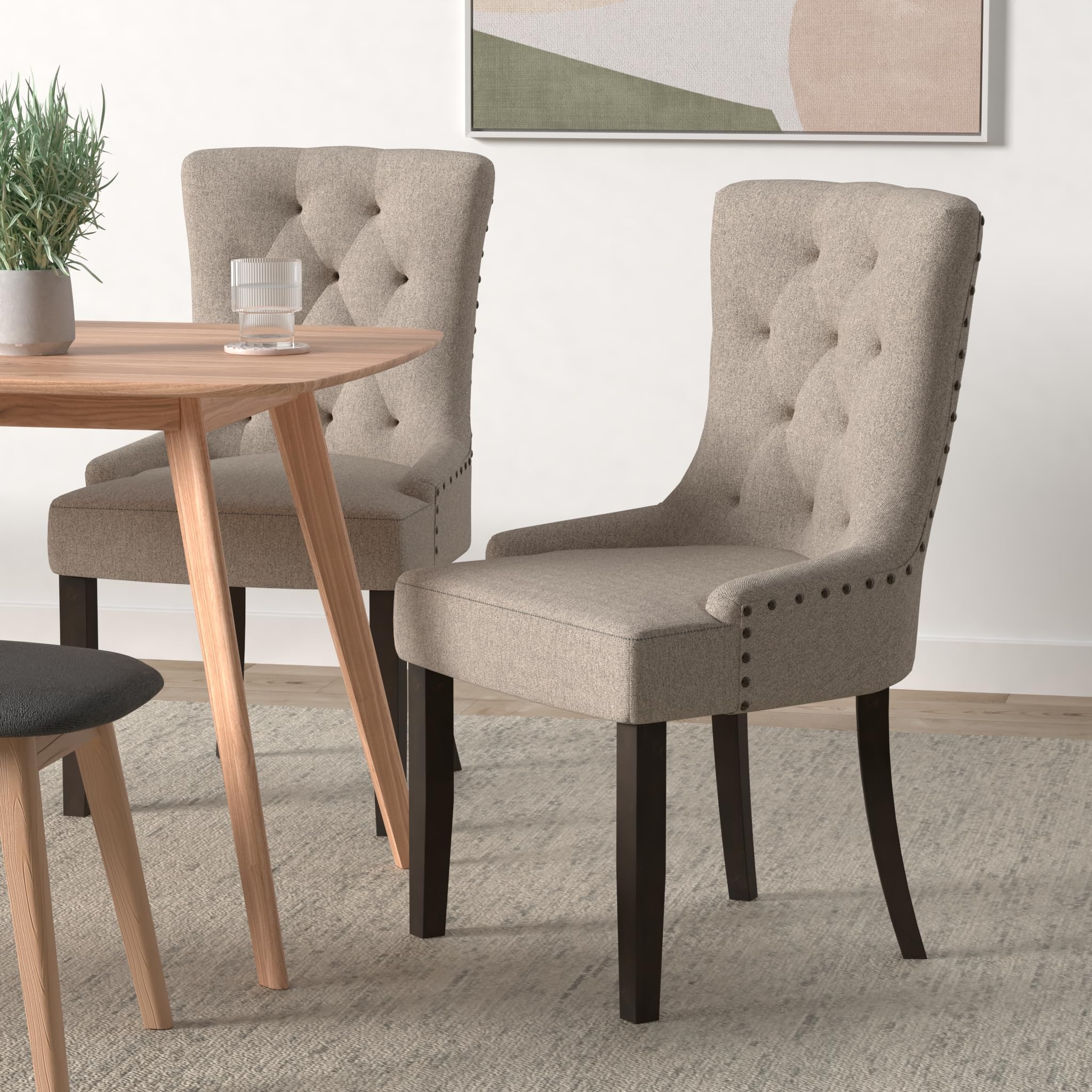 Acme Furniture Farren Side Chair, Beige Fabric & Espresso Finish
