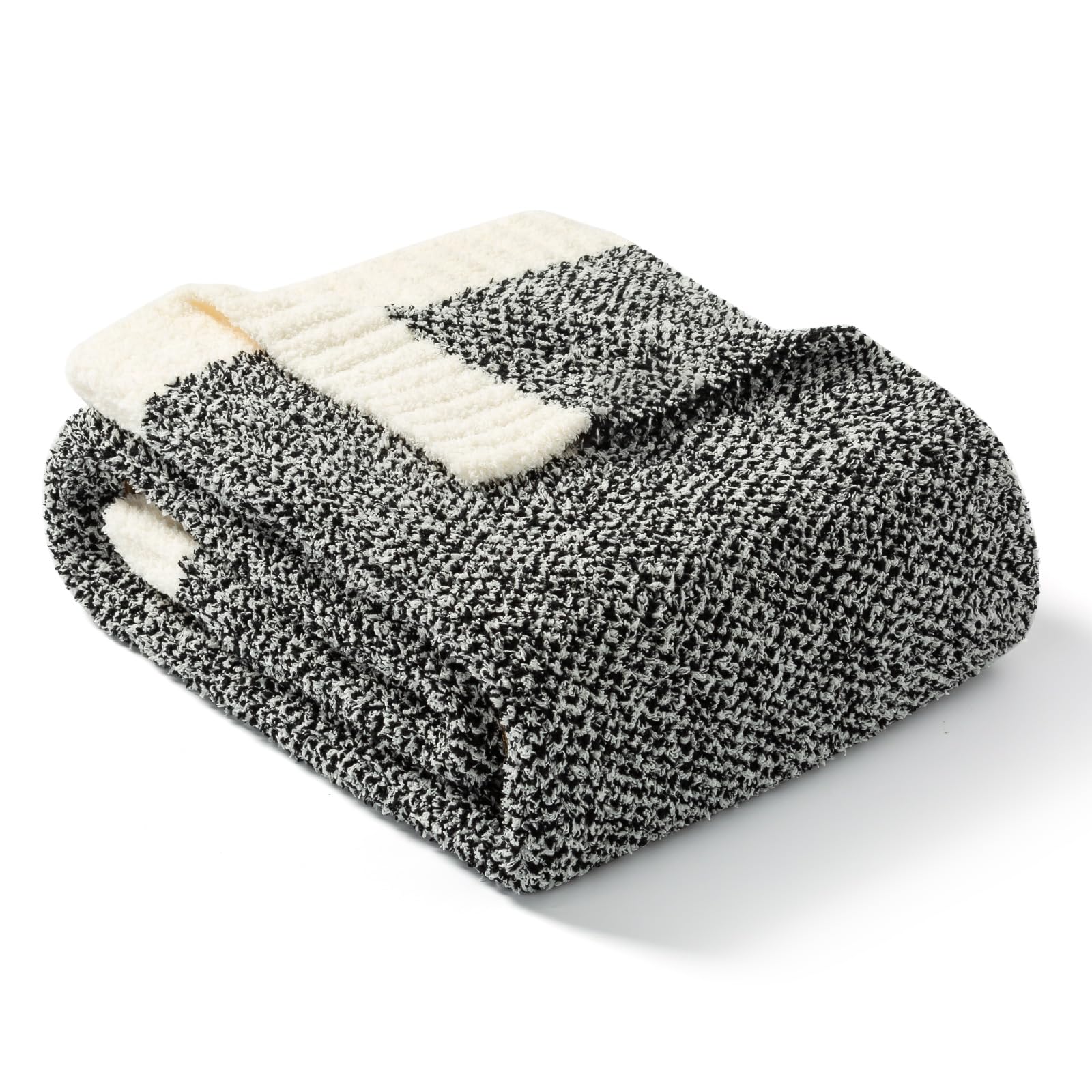 Snuggle Sac Queen Size Bed Blanket Heather Black, Super Soft Warm Microfiber Bedding Blankets, Cozy Knit Fuzzy Plush Oversized B