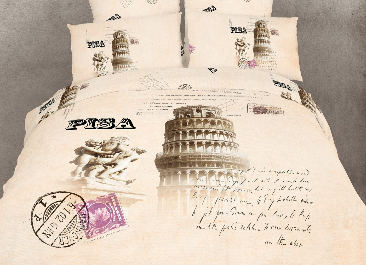 Dolce Mela Dm494Q 6-Piece Novelty Bedding Duvet Cover Set, Queen, Pisa, Off-White