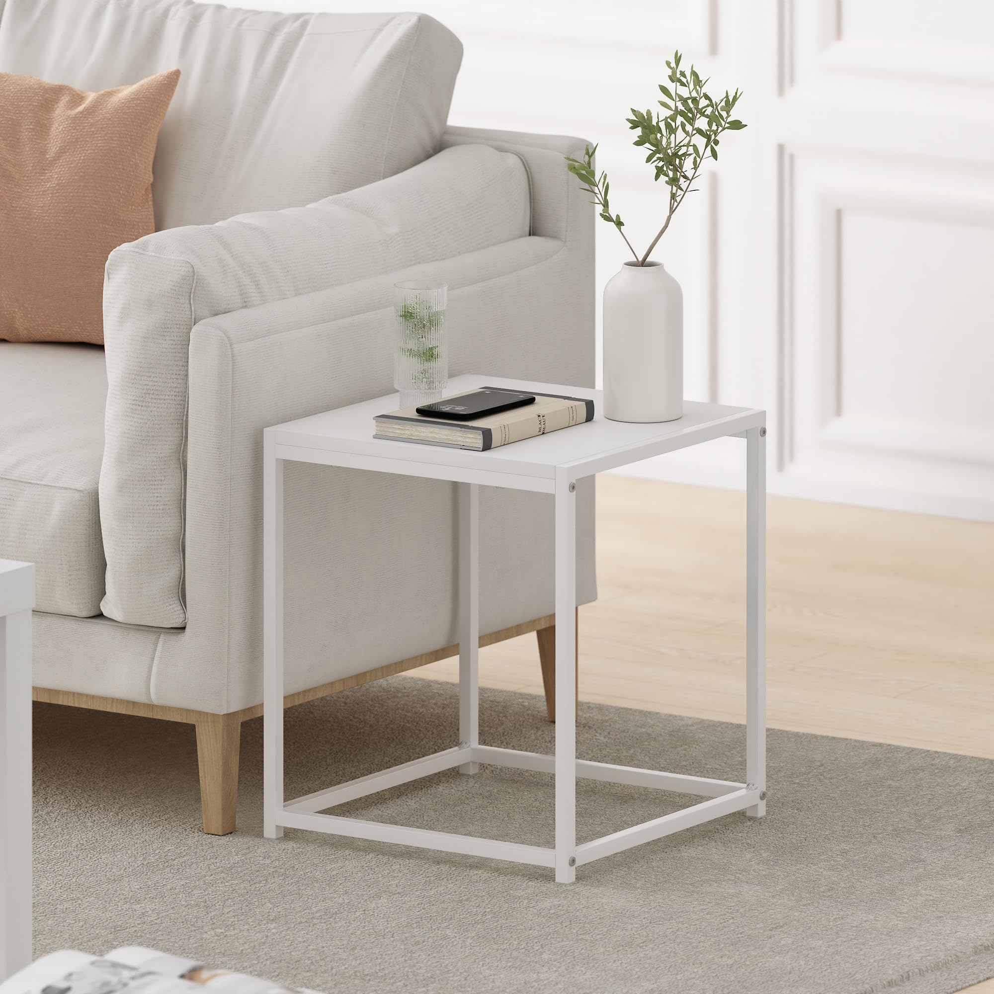 Furinno Camnus Modern Living End Table, Solid White/White