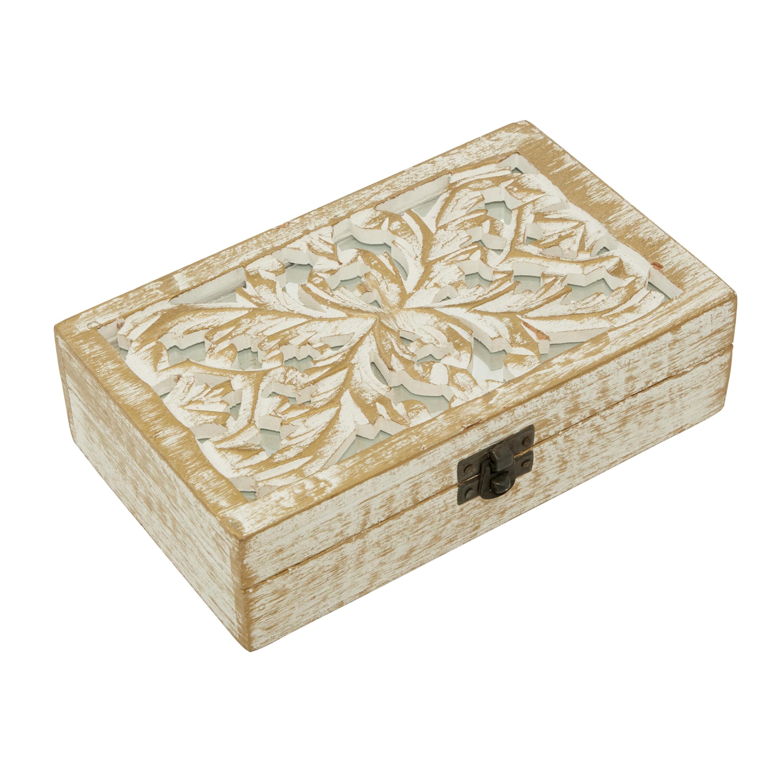 Deco 79 Mango Wood Floral Handmade Decorative Box Decorative Keepsake Boxes With Hinged Lid, Set Of 3 Storage Boxes 8'', 10'', 1